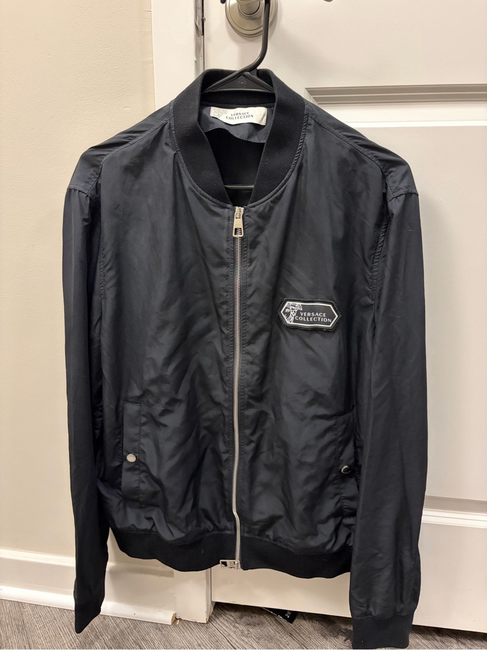 Versace Collection Black Men's Bomber Jacket with Logo Patch